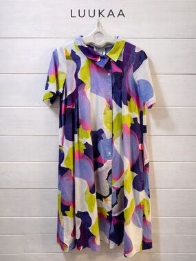 LUUKAA – “Lilac Wave” Printed Cotton Dress (Size 1 XS ). NWOT
